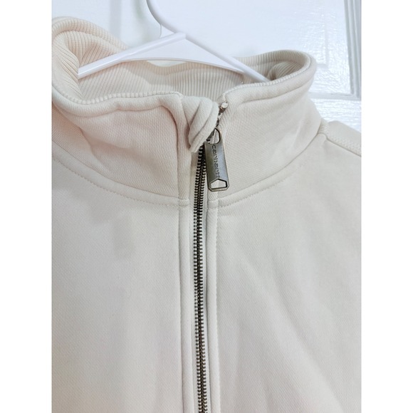 Carhartt Womens Relaxed Fit Quarter Zip Cozy Sweatshirt Cream Off-White Workwear - Picture 4 of 7